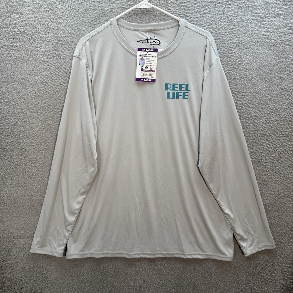 Reel Life Shirt Adult 2XL‎ XXL Gray Performance Stretch Sun Ray Defender UPF 50+